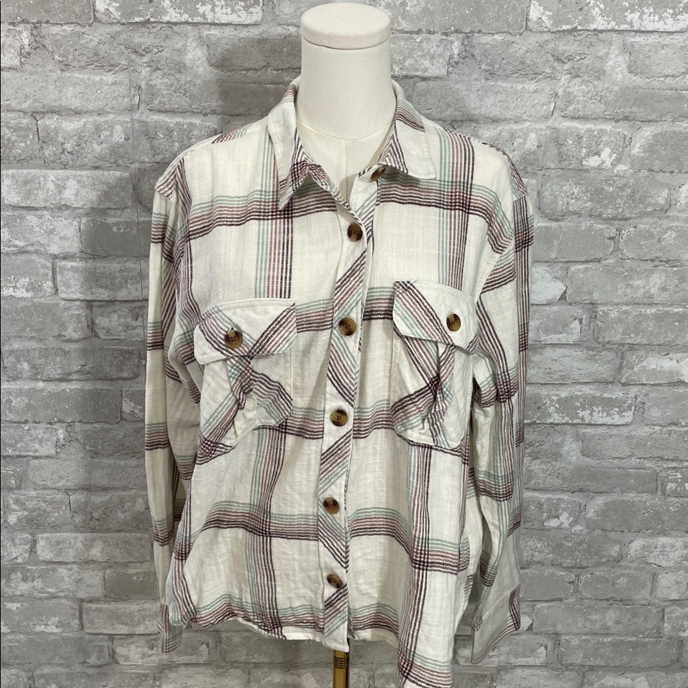 Maurices Shorty Utility Plaid Button Down Shirt